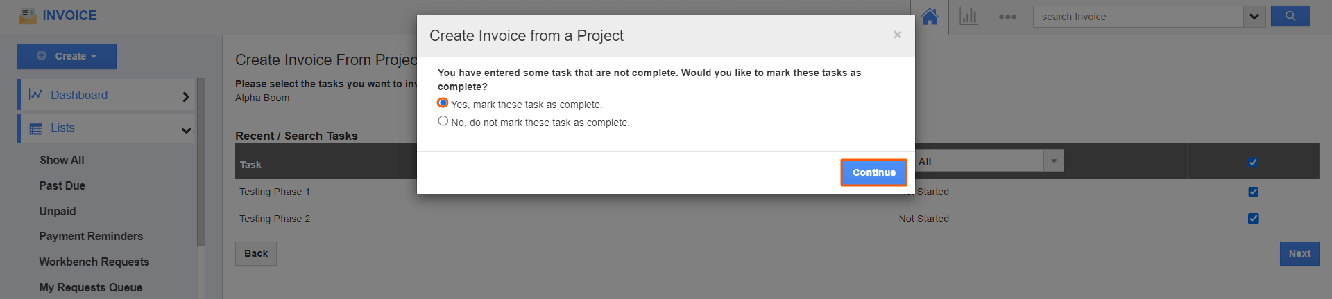 Invoice-Continue Marked as complete.png Invoice - Continue marked as completed